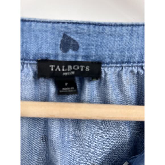 Talbots Chambray Heart Print Long Sleeve Button Down P - Picture 3 of 4